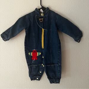 Vintage | blue denim jean pilot airplane jumpsuit unisex toddler 18 months